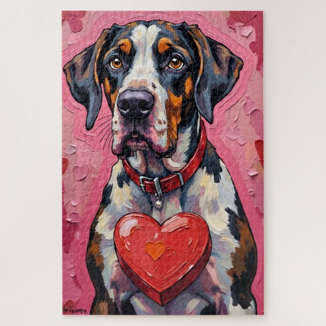 Great Dane Hiding Behind Valentine Candy Box Jigsaw Puzzle (Vertical)