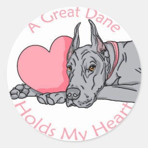 Great Dane Holds Heart Blue Classic Round Sticker
