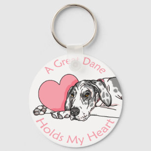 Great Dane Holds Heart Harlequin UC Key Ring