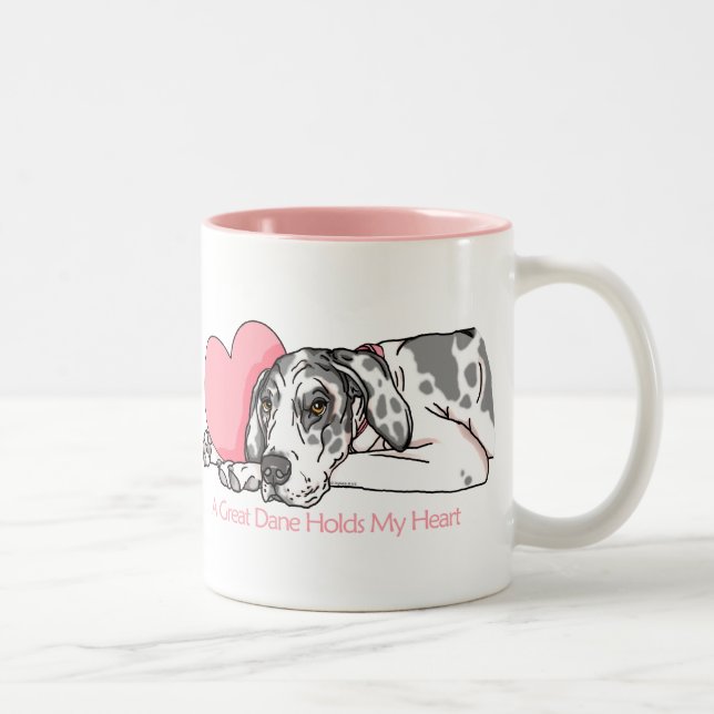Great Dane Holds Heart Harlequin UC Two-Tone Coffee Mug (Right)