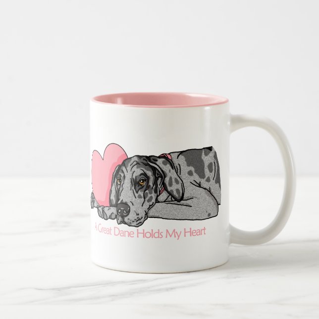 Great Dane Holds Heart Merle UC Two-Tone Coffee Mug (Right)