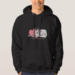 Great Dane Holds Heart White Hoodie