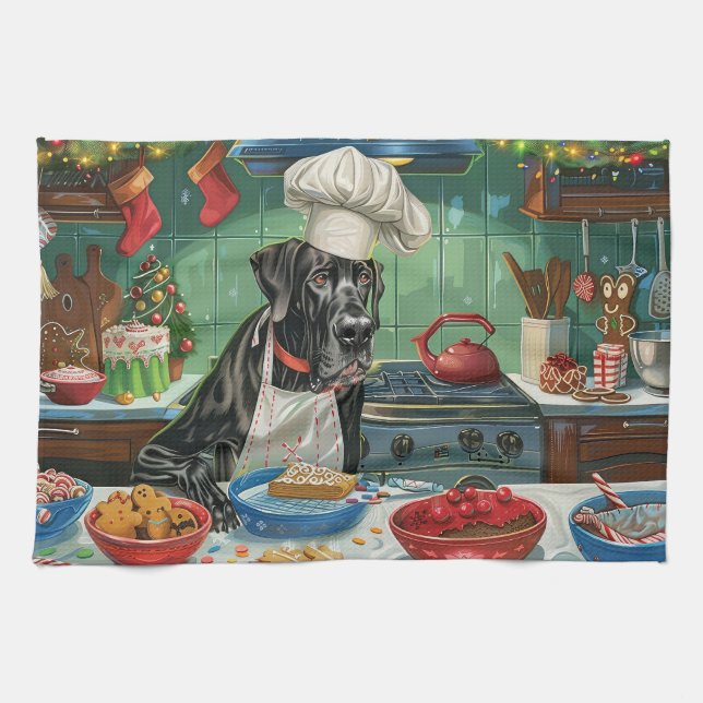 Great Dane Holiday Baking: Festive Christmas Tea Towel (Horizontal)