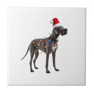 Great Dane Holiday Christmas Light (1) Ceramic Tile