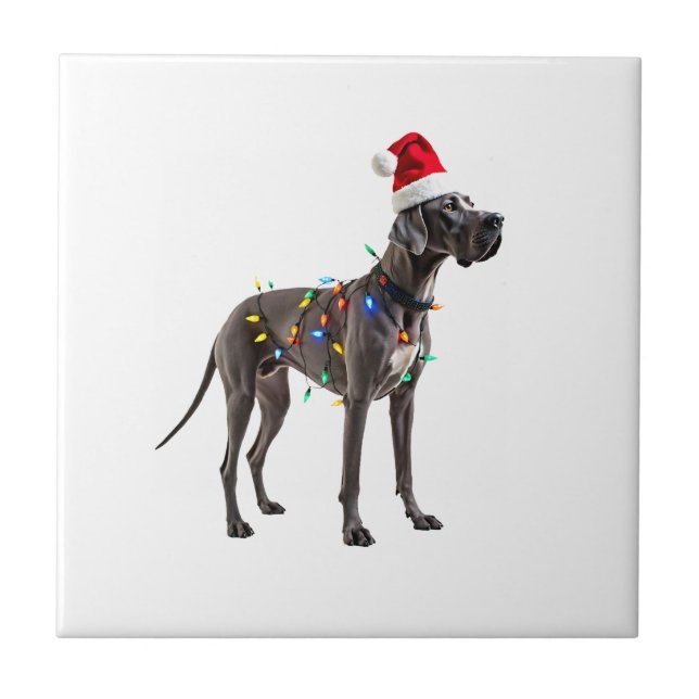 Great Dane Holiday Christmas Light  (1) Ceramic Tile (Front)