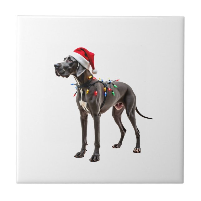 Great Dane Holiday Christmas Light  (2) Ceramic Tile (Front)