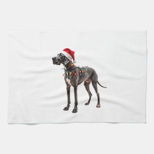 Great Dane Holiday Christmas Light  (2) Tea Towel