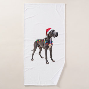 Great Dane Holiday Christmas Light  (3) Bath Towel