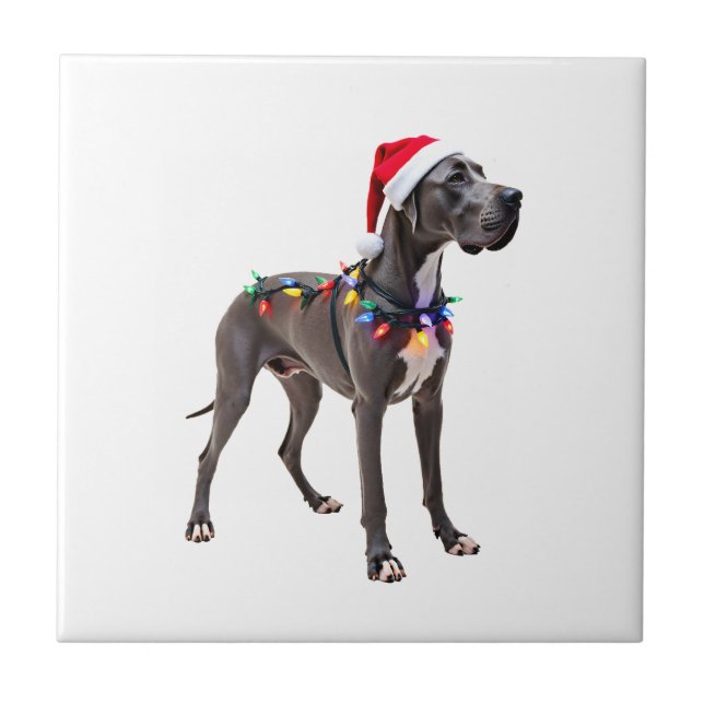Great Dane Holiday Christmas Light  (3) Ceramic Tile (Front)