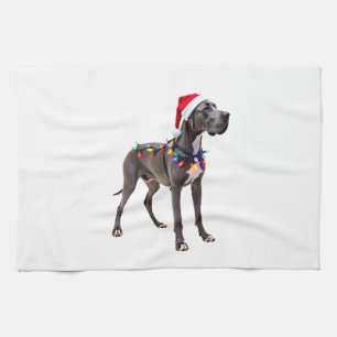 Great Dane Holiday Christmas Light  (3) Tea Towel
