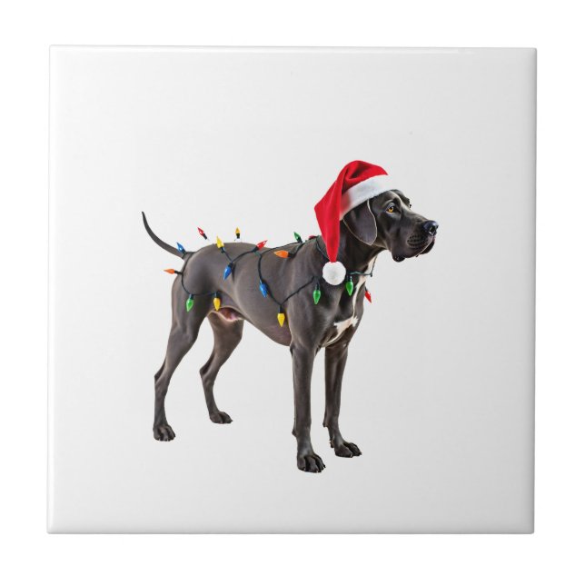 Great Dane Holiday Christmas Light  (4) Ceramic Tile (Front)