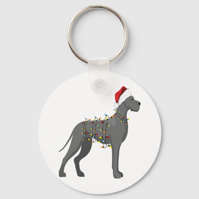 Great Dane Holiday Christmas Light  Key Ring (Front)