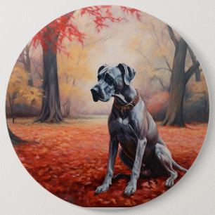 Great Dane in Autumn Leaves Fall Inspire  6 Cm Round Badge