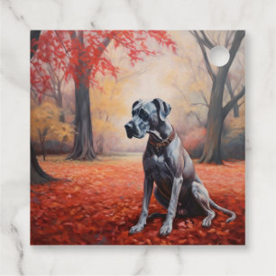 Great Dane in Autumn Leaves Fall Inspire Favour Tags