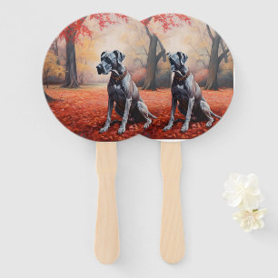 Great Dane in Autumn Leaves Fall Inspire Hand Fan