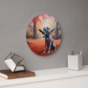 Great Dane in Autumn Leaves Fall Inspire  Large Clock