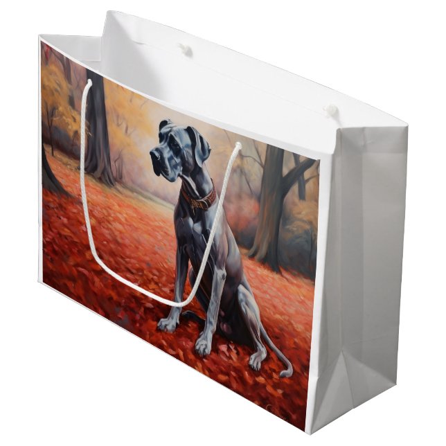 Great Dane in Autumn Leaves Fall Inspire  Large Gift Bag (Front Angled)