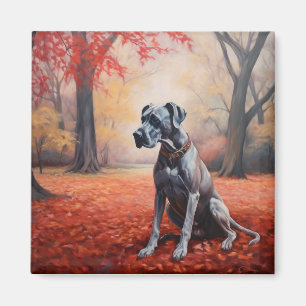 Great Dane in Autumn Leaves Fall Inspire  Magnet