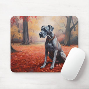 Great Dane in Autumn Leaves Fall Inspire Mouse Pad