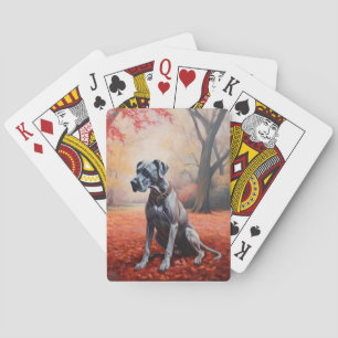 Great Dane in Autumn Leaves Fall Inspire Playing Cards