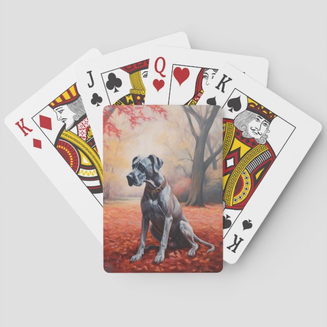Great Dane in Autumn Leaves Fall Inspire  Playing Cards (Back)
