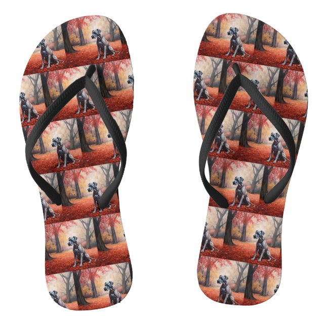 Great Dane in Autumn Leaves Fall Inspire  Thongs (Footbed)