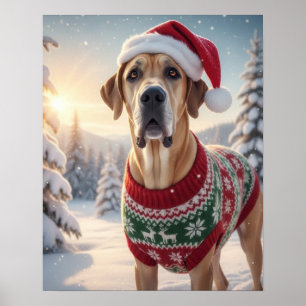 Great Dane in Cosy Sweater in Snowy Winter Scene Poster
