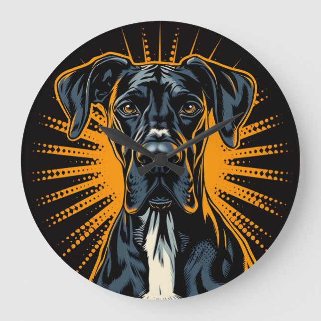 Great Dane in Retro Comic Style Large Clock (Front)
