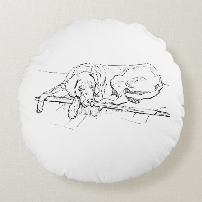 Great Dane, Ink Dog Illustration Round Cushion (Front)