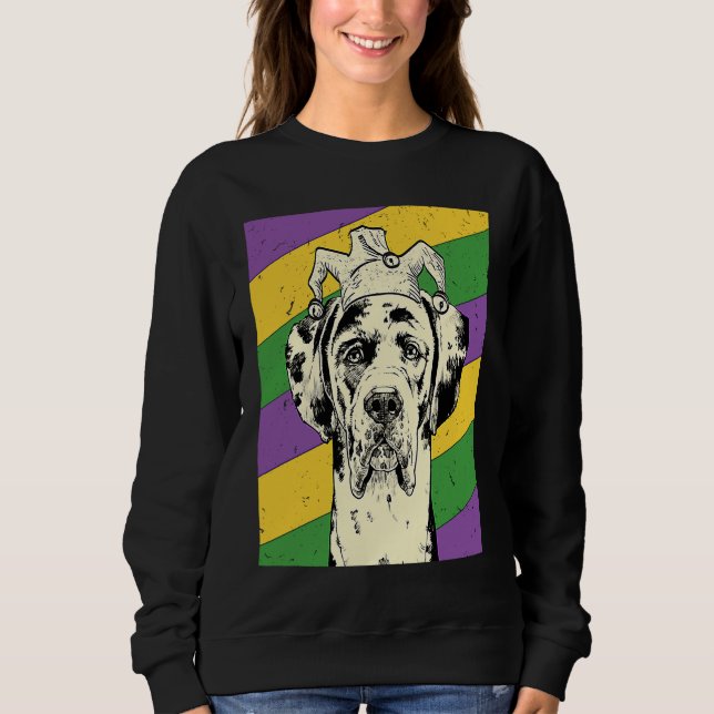 Great Dane Jester  Mardi Gras Dog Mum or Dad Sweatshirt (Front)