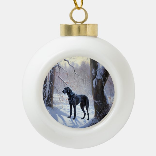 Great Dane Let It Snow Christmas  Ceramic Ball Christmas Ornament (Front)