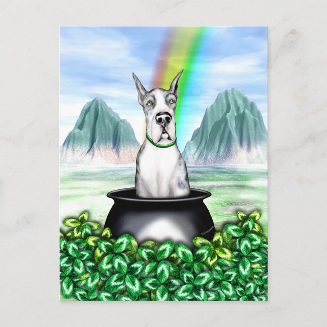 Great Dane MerleB Pot O Gold Postcard (Front)