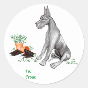 Great Dane Naughty Pup Black Classic Round Sticker