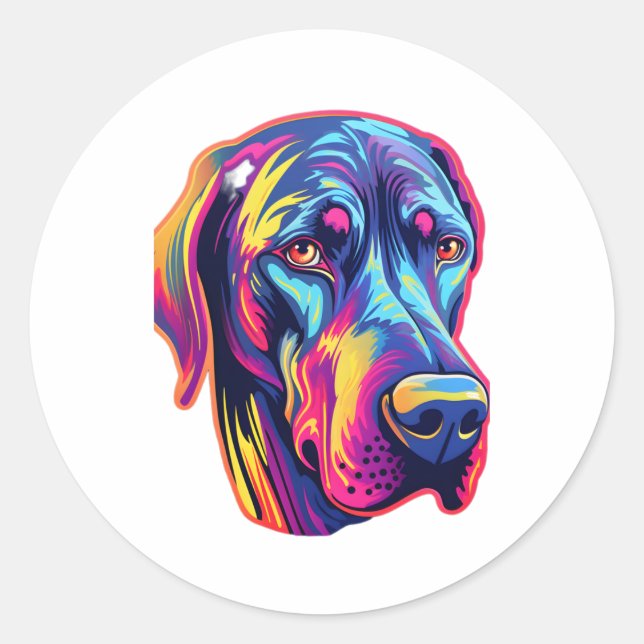 Great Dane Neon Design   Classic Round Sticker (Front)