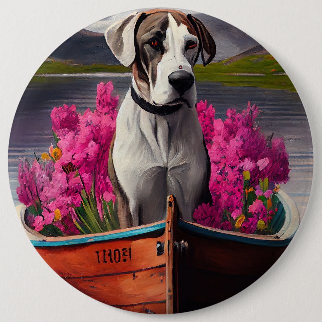 Great Dane on a Paddle: A Scenic Adventure 6 Cm Round Badge (Front)
