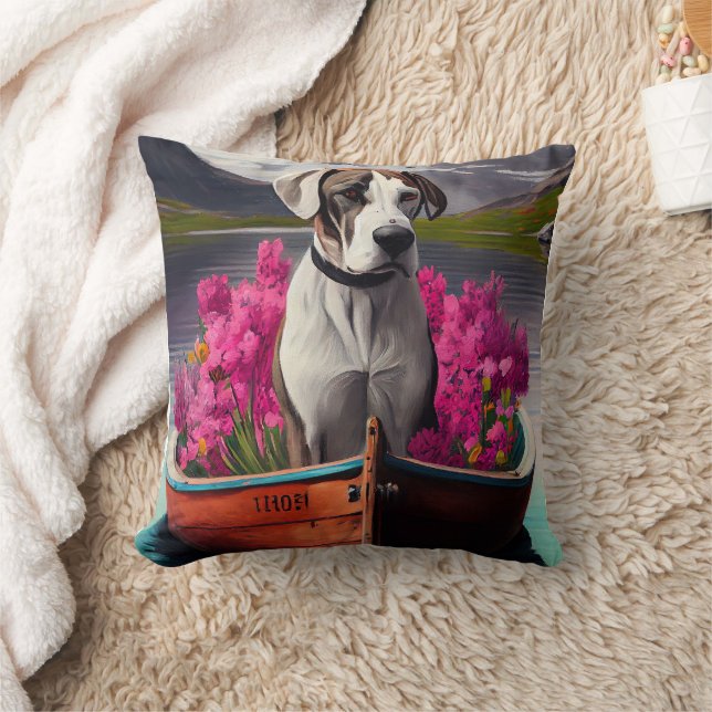 Great Dane on a Paddle: A Scenic Adventure  Cushion (Blanket)