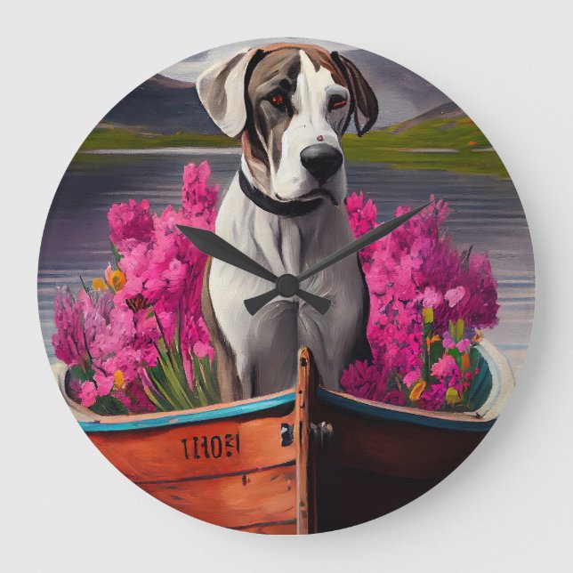 Great Dane on a Paddle: A Scenic Adventure Large Clock (Front)