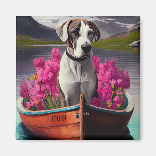 Great Dane on a Paddle: A Scenic Adventure Magnet (Front)