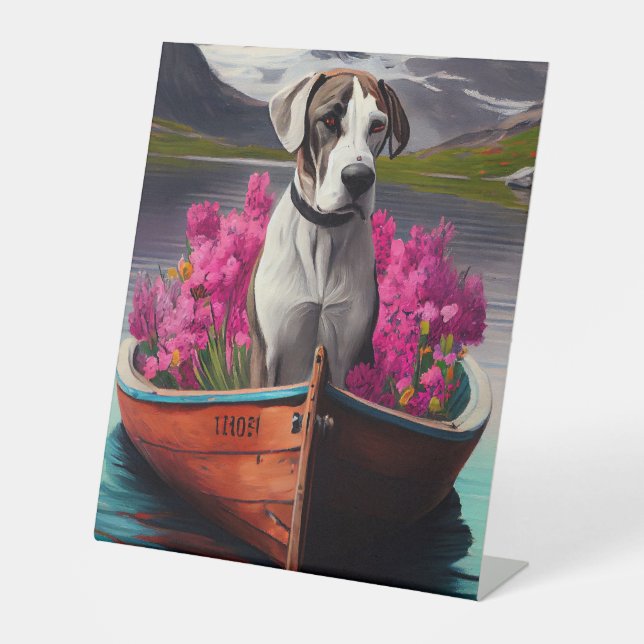 Great Dane on a Paddle: A Scenic Adventure Pedestal Sign (Front)