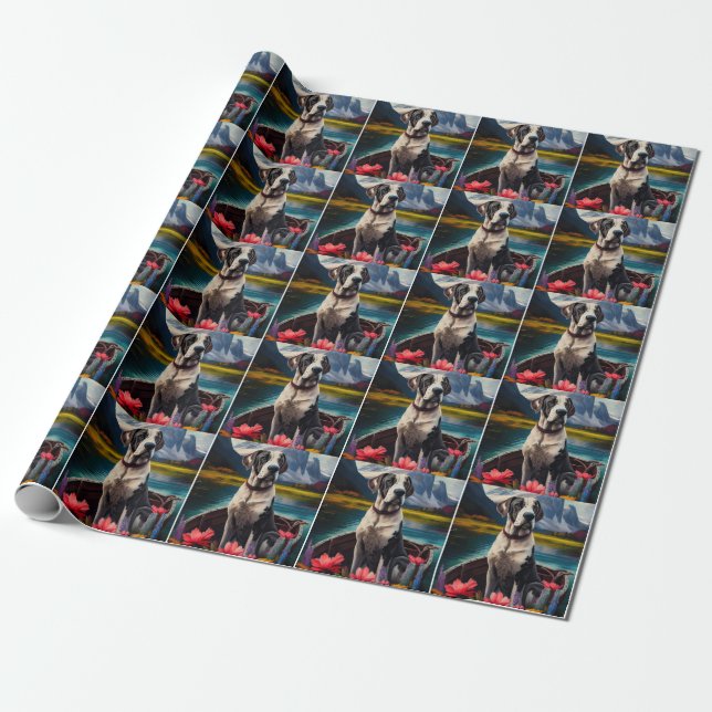 Great Dane on a Paddle: A Scenic Adventure Wrapping Paper (Unrolled)