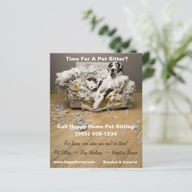 Great Dane on Chewed Sofa Pet Sitting Flyer 4x5 (Standing Front)