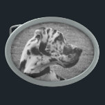 GREAT DANE OVAL BELT BUCKLE<br><div class="desc">A beautiful black and white photographic design of a Great Dane dog.</div>