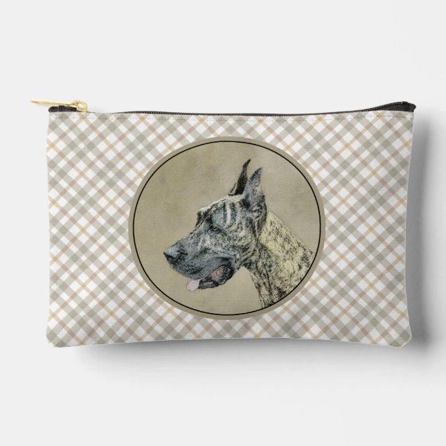 Great Dane Painting Brindle Original Pet Dog Art Accessory Pouch (Front)
