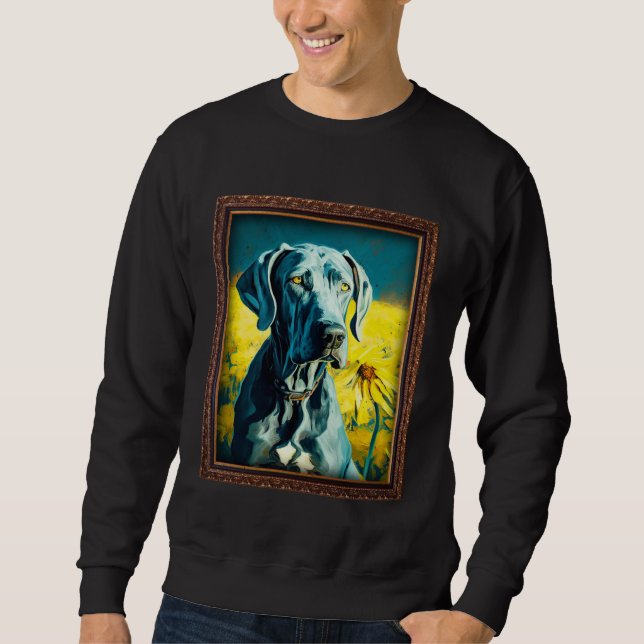 Great Dane Painting Sunflower Flower Mom Women Flo Sweatshirt (Front)
