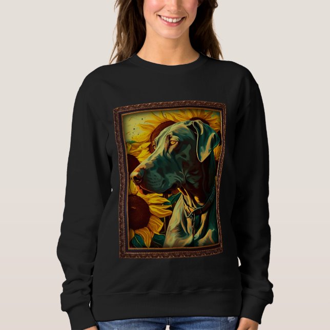 Great Dane Painting Sunflower Flower Mom Women Flo Sweatshirt (Front)