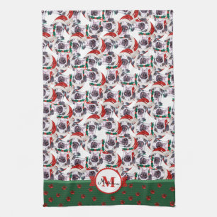 Great Dane Pattern Monogram Christmas Dog Tea Towel