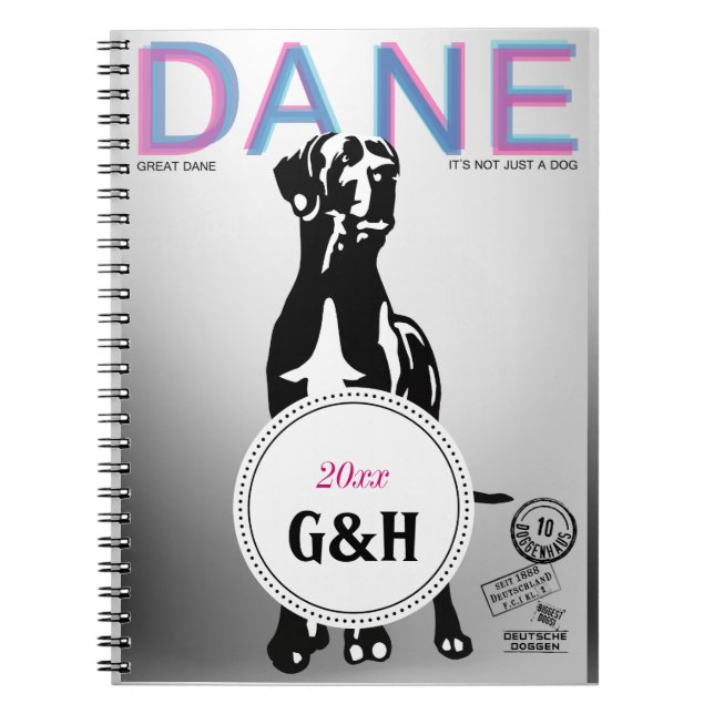 Great Dane pattern monogramed and special magazine Notebook (Front)