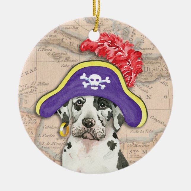 Great Dane Pirate Ceramic Tree Decoration (Front)