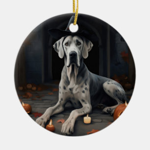 Great Dane Pumpkins Halloween Scary Flip Ceramic Ornament