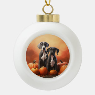 Great Dane Puppy Autumn Delight Pumpkin Ceramic Ball Christmas Ornament